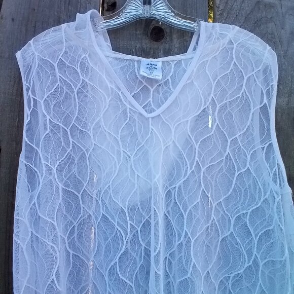 Alexa & Stella Womens Beach Pool Cover Up Sz 2X White Pullover V Neck With Hat - Picture 3 of 8